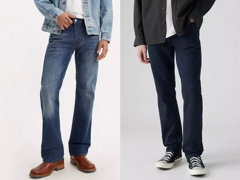 two men wearing blue jeans 