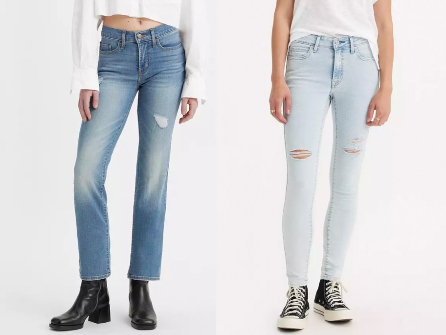 two women wearing levis jeans and white tees