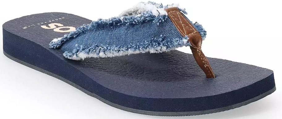 a blue denim flip flop