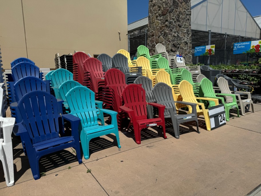 colorful assortment of adirondack chairs at lowe's