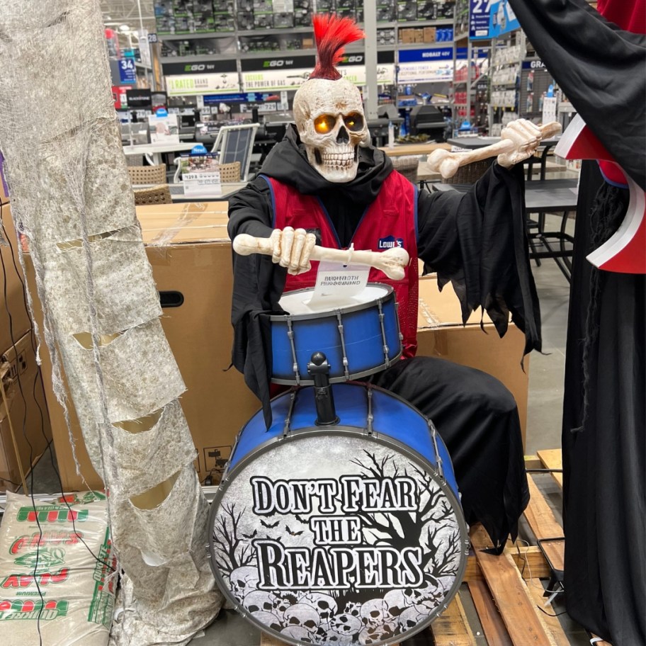 Halloween Animatronic Grim Reaper playing the drums
