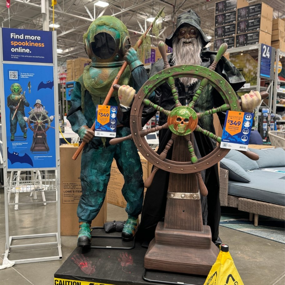 Halloween animatronics at Lowes - Haunted Sea Captain and Sea Diver