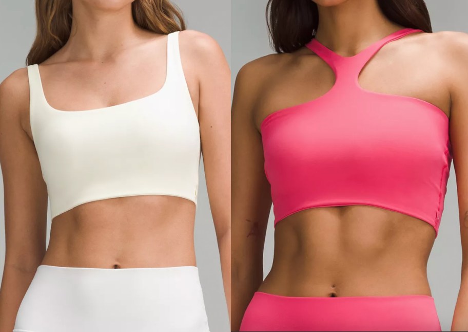 white and pink sports bras