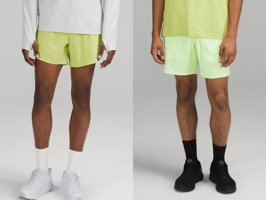 stock images of 2 men wearing lululemon shorts