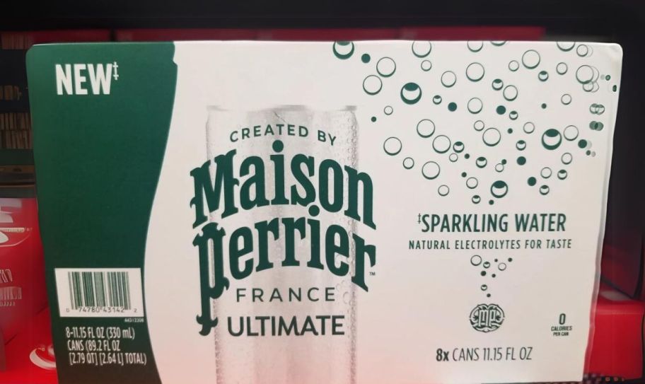 an 8-pack of perrier sparkling water