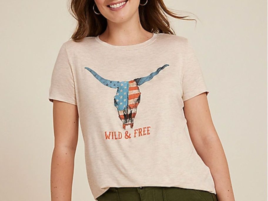 woman wearing a maurices Americana Graphic Tee