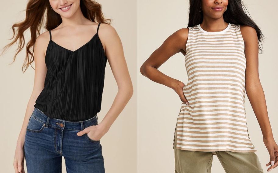2 models wearing Maurices womens tops