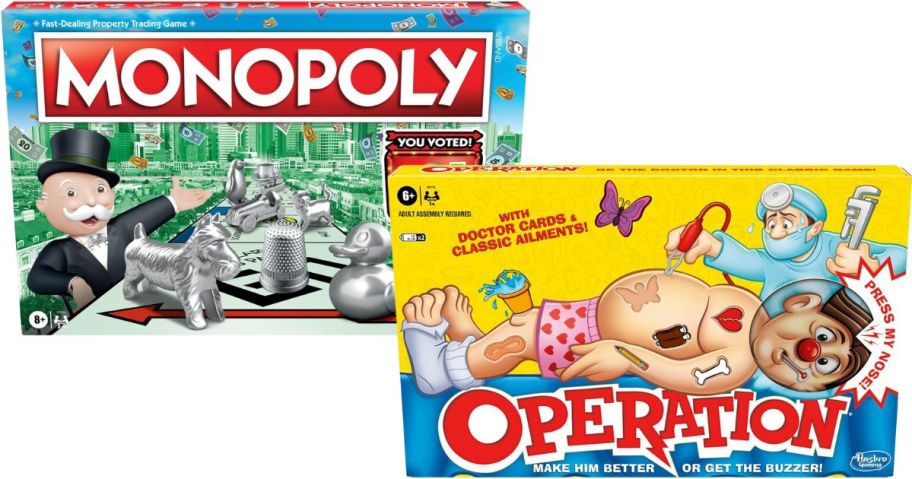 monopoly and operation board game stock images