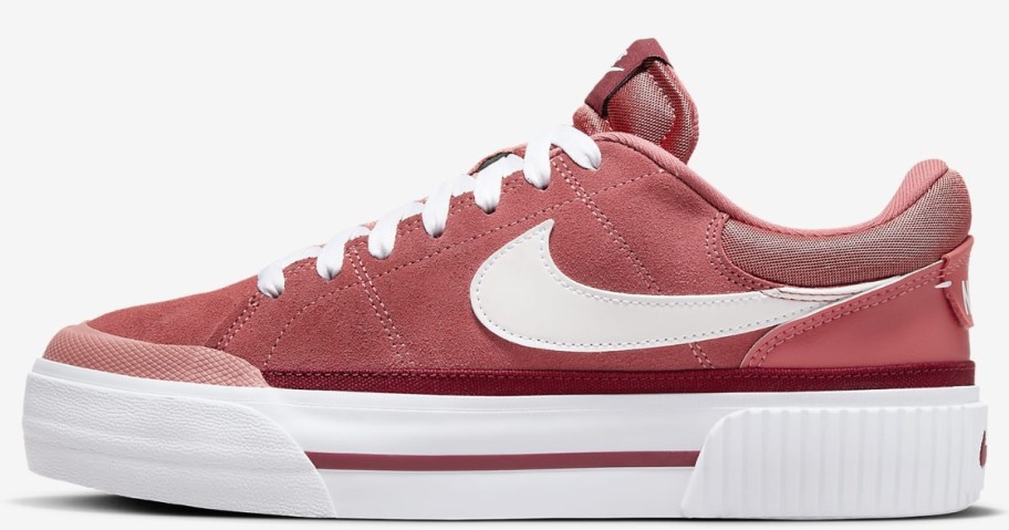 pink and white court platform style Nike women's shoes