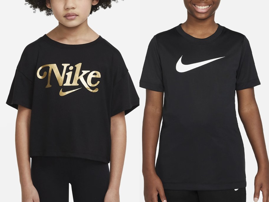 two kids wearing black nike tees