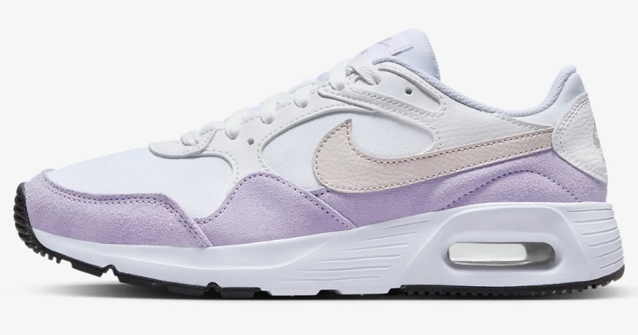 women's Nike Air Max shoe in white with light purple and light pink accents