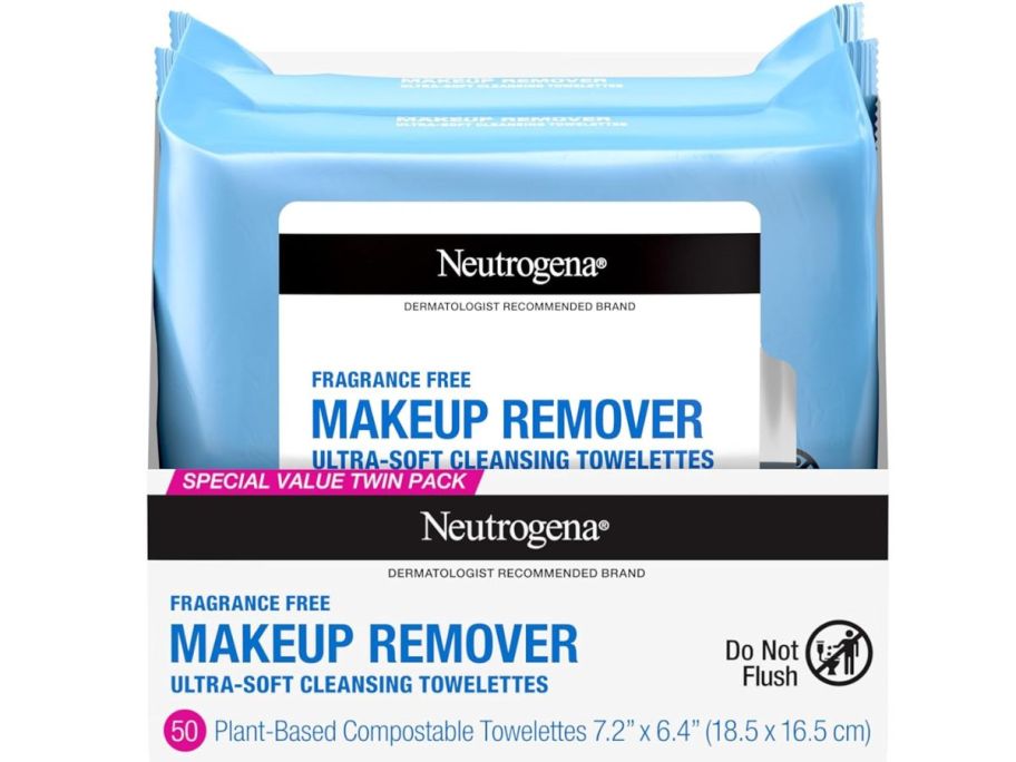 a twin pack 50-count stock image of neutrogena makeup remover wipes