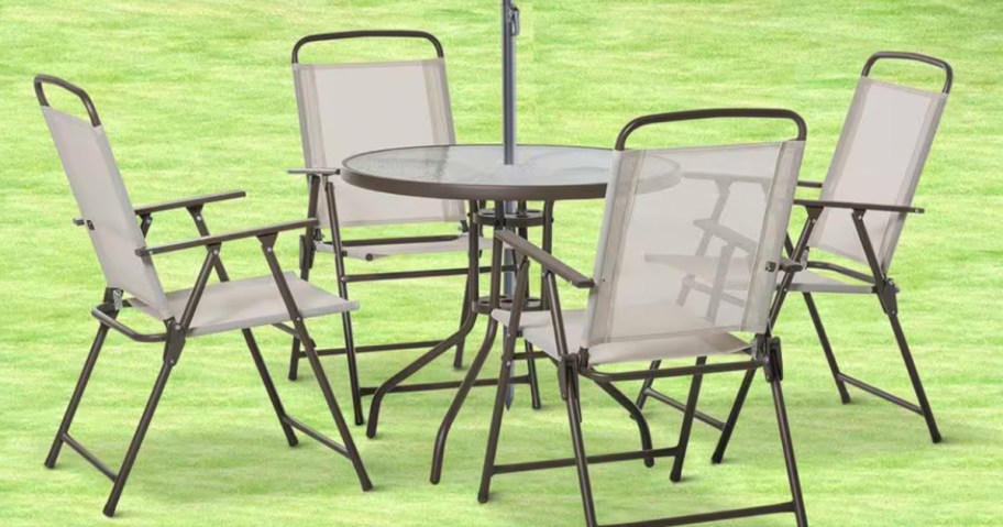 tan dining set outdoors