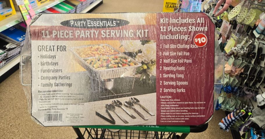 Party Serving Kit Only $10 at Dollar Tree (Includes Rack, Pans, Utensils, & Heating Fuel)