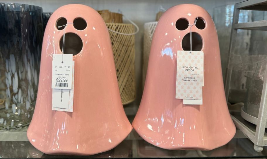 two pink LED ceramic ghosts on store shelf