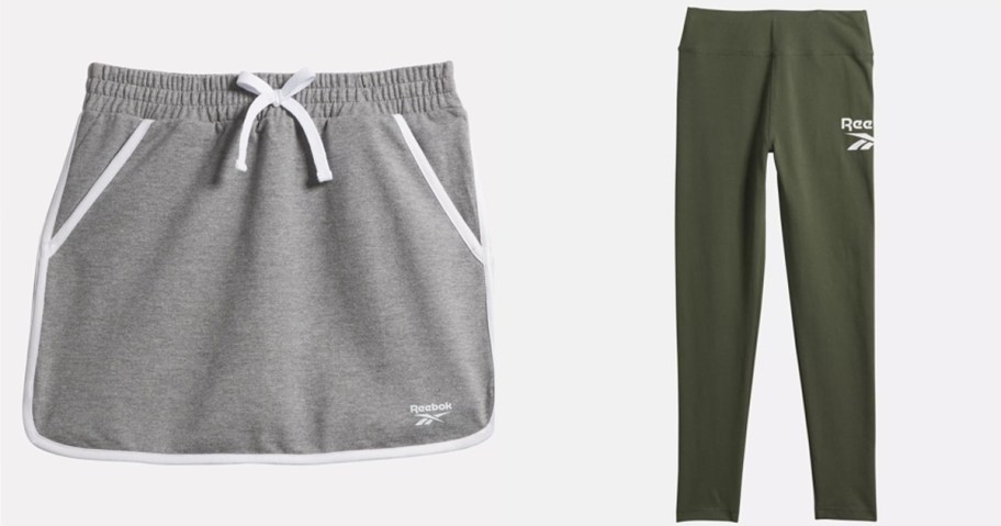 girls gray skirt and green leggings 