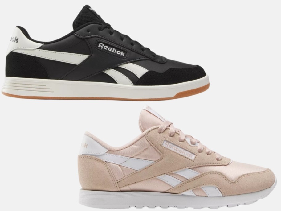 adult Reebok shoes - black and white court style and pink and white classic style