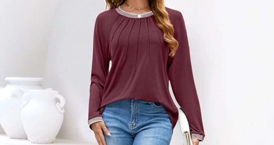 lady wearing long sleeve top 