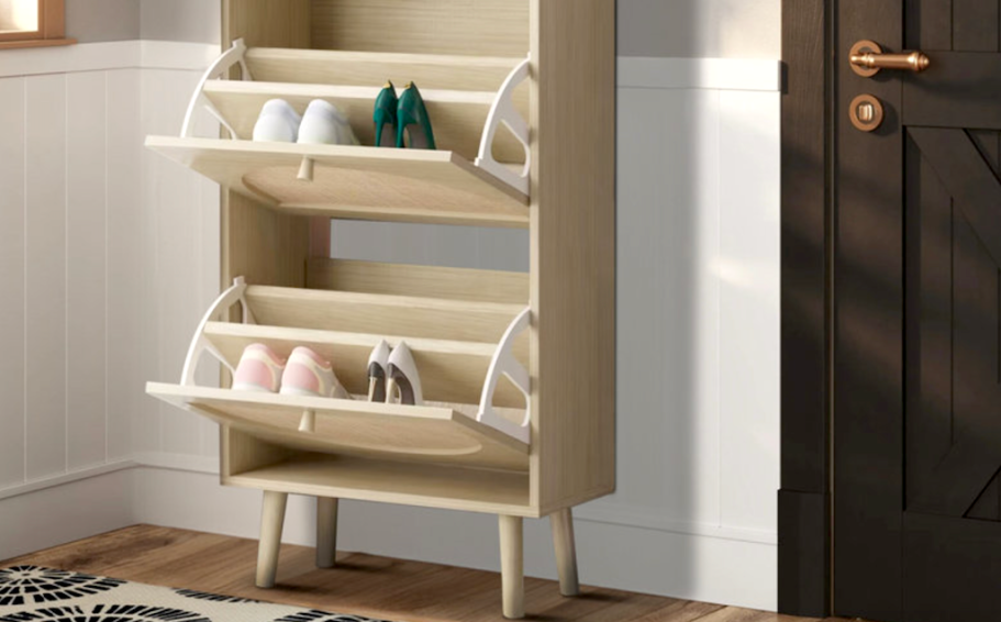 shoe storage cabinet in entry