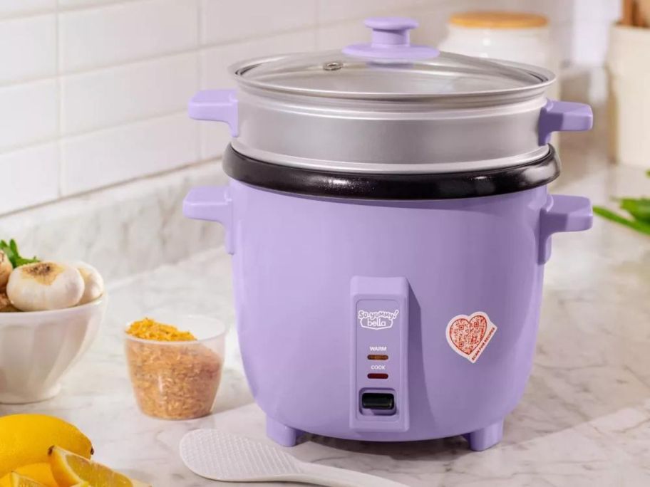 So Yummy by bella 16-Cup Rice Cooker & Steamer on counter