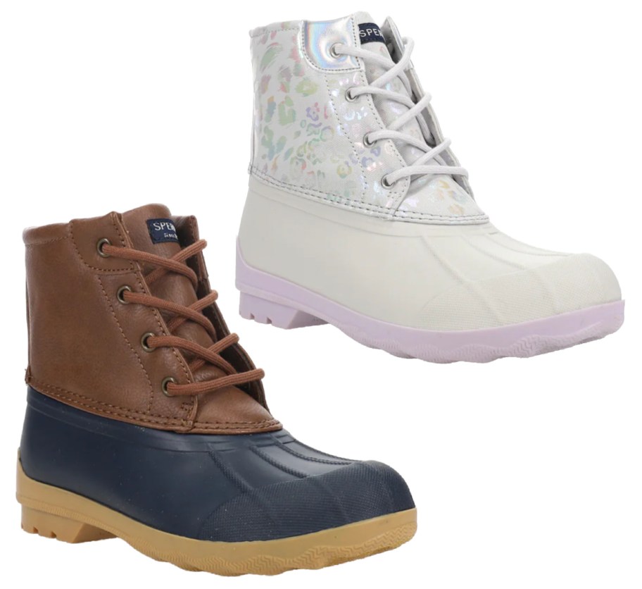 two pairs of kids duck boots