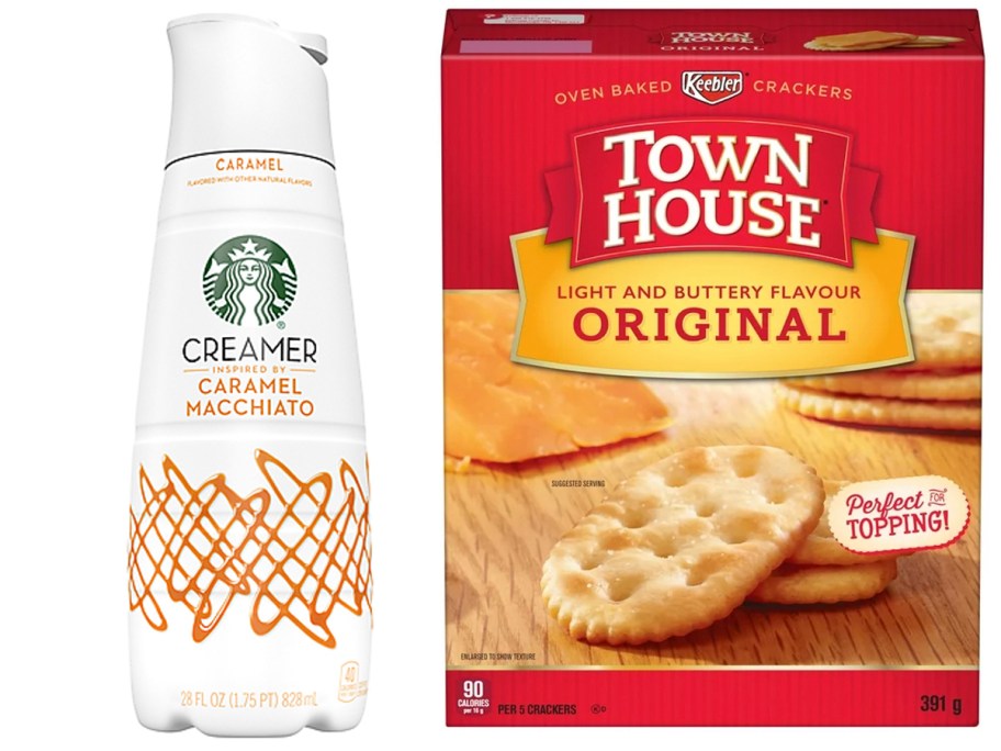 starbucks creamer and townhouse crackers box