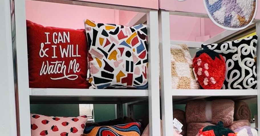 target pillows on display in store