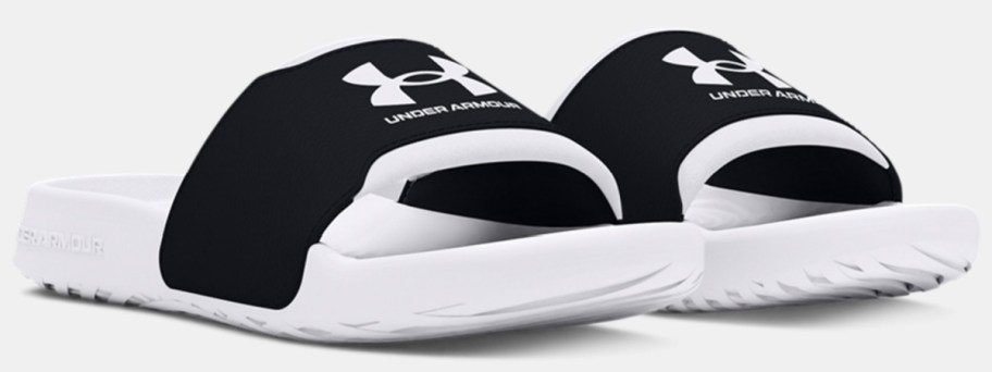 pair of black and white slides