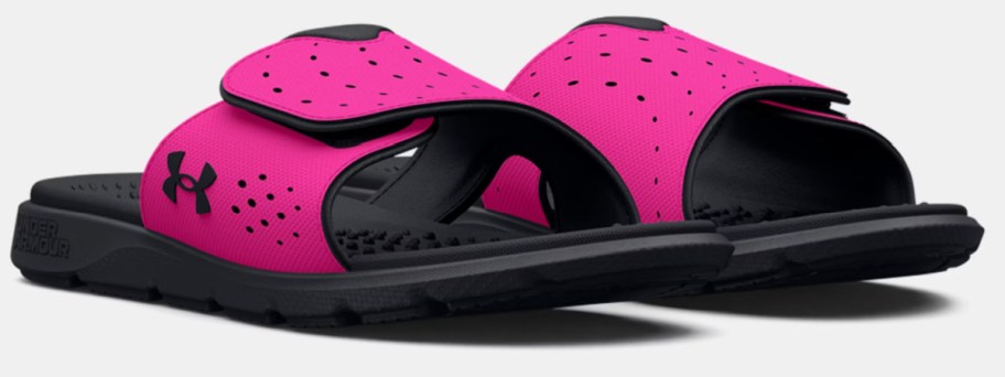 pair of pink and black slides