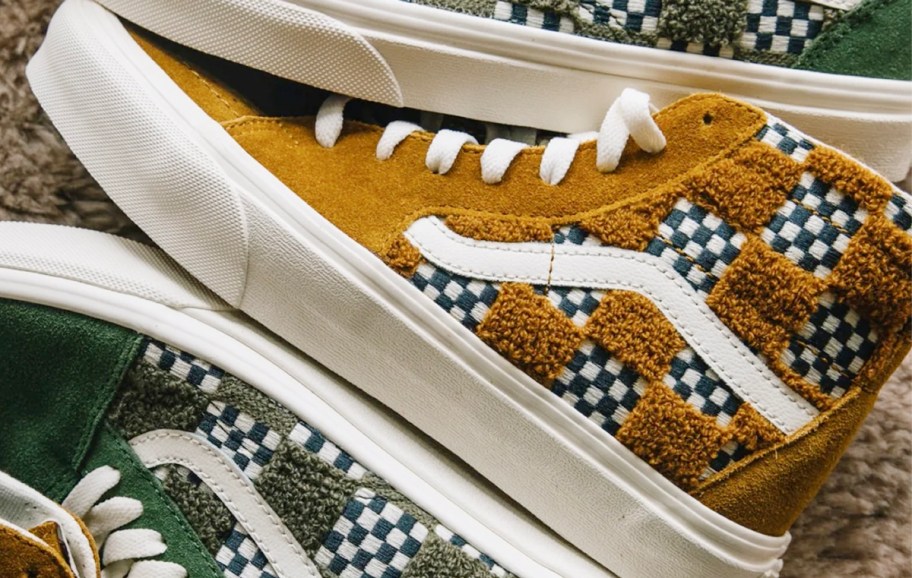 brown and white checkered vans shoe