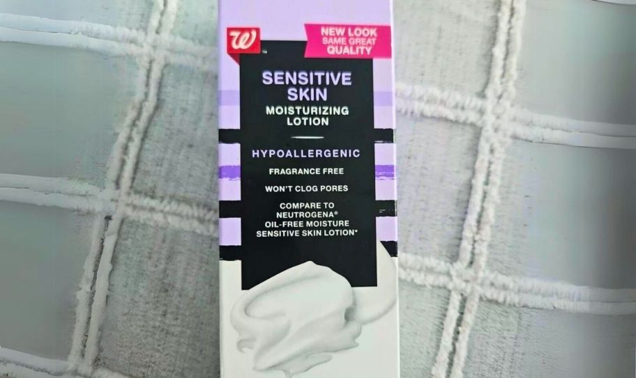 a box of walgreens oil free facial moisturizer on a towel