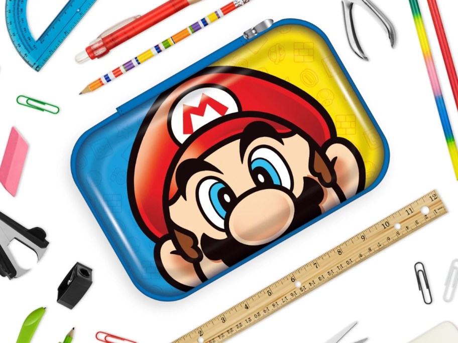 Super Mario zipper pencil case with school supplies
