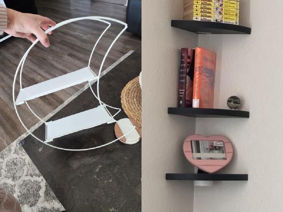 side by side images of different wall shelves from walmart