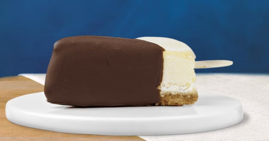 white castle cheesecake on a stick on plate