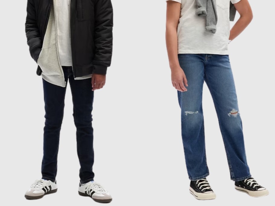 boy and girl wearing blue jeans