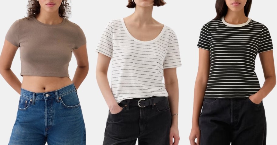 women wearing Gap cropped tees and regular tees