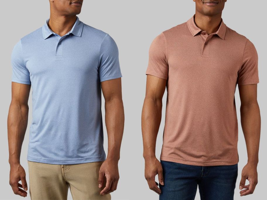 Stock images of two men wearing 32 degrees men's polos