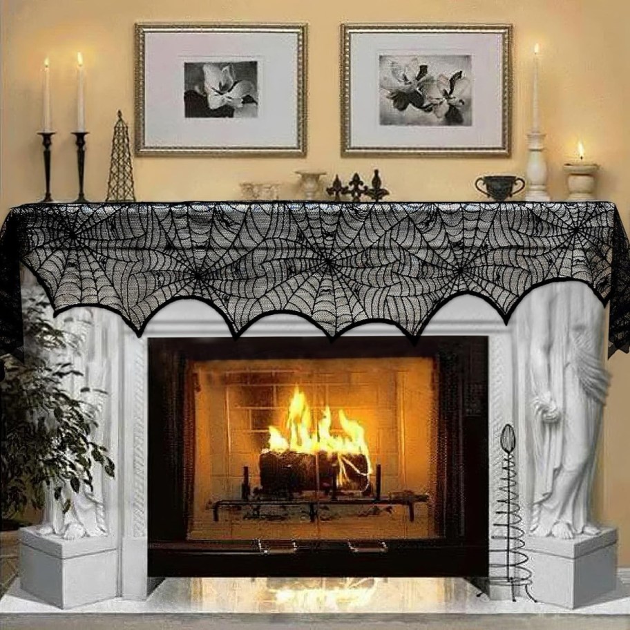 A spiderweb mantle drape, one of the best selling Amazon Halloween finds