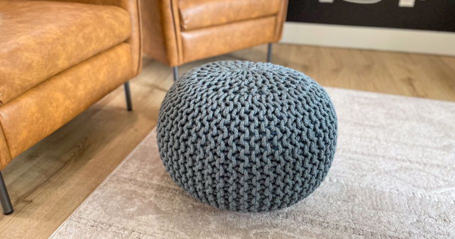 A Barbara King Textured Woven Pouf Ottoman