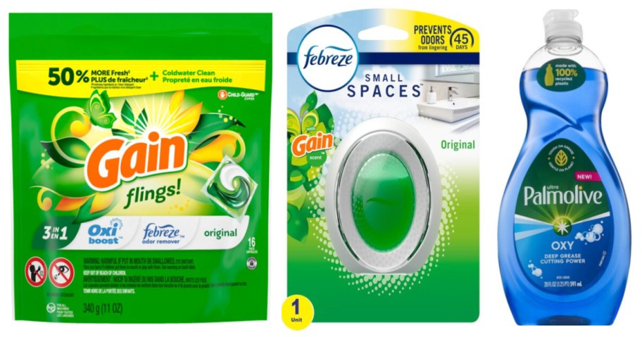 laundry detergent, air freshener and dish soap