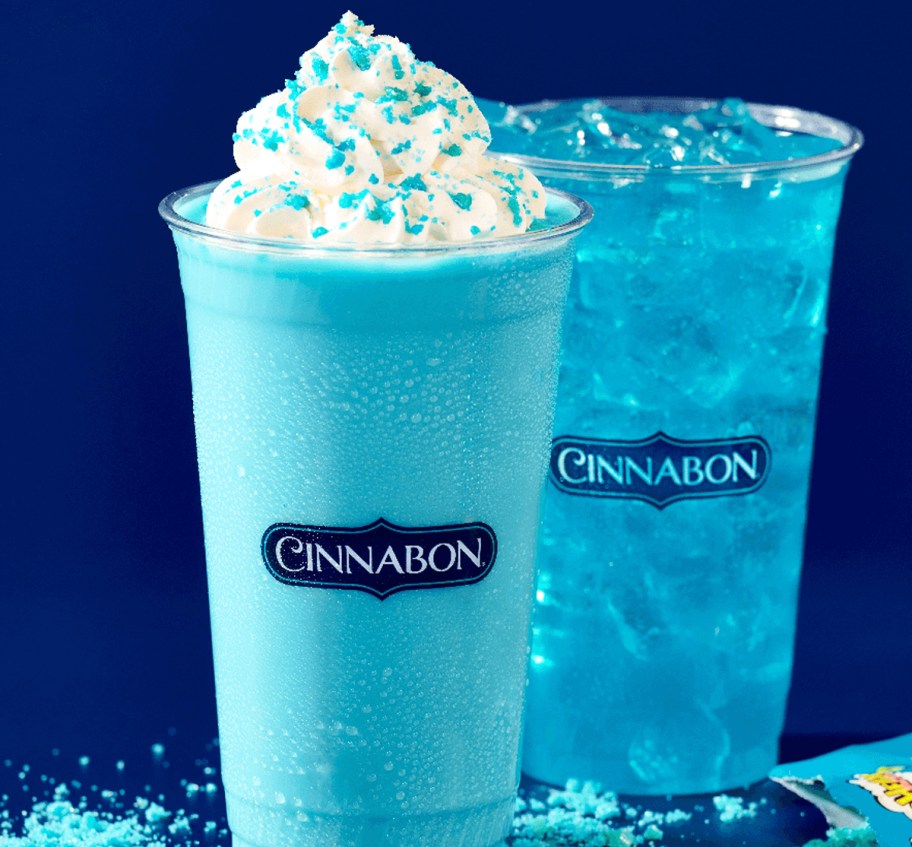 two blue cinnabon drinks