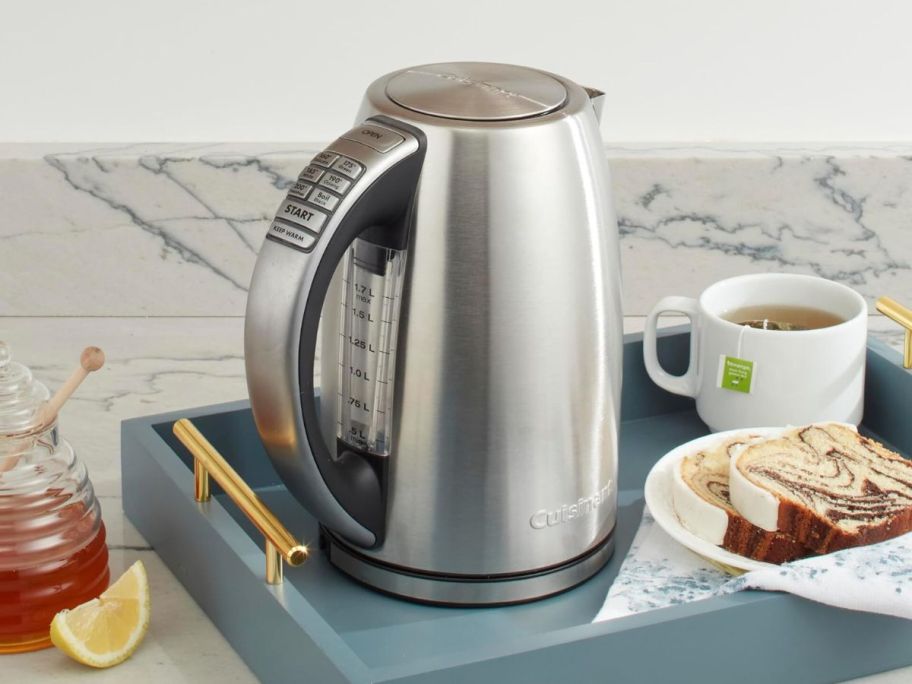 A Cuisinart Cordless Kettle on a breakfast tray