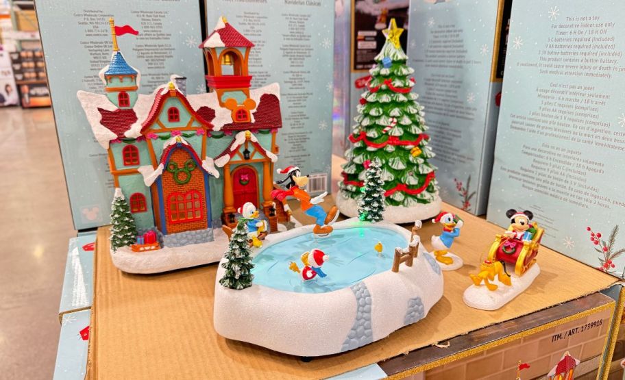 disney ice skating christmas village on display in a costco store