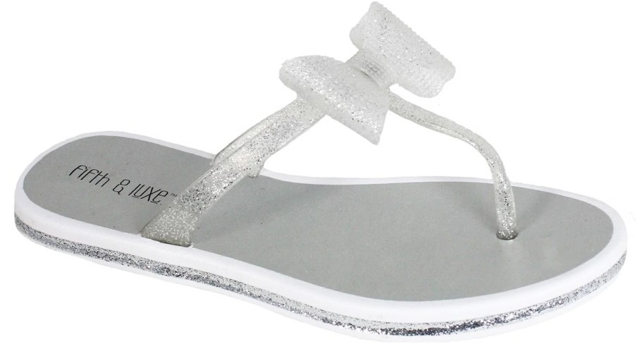 sparkly silver jelly flip flop with bow