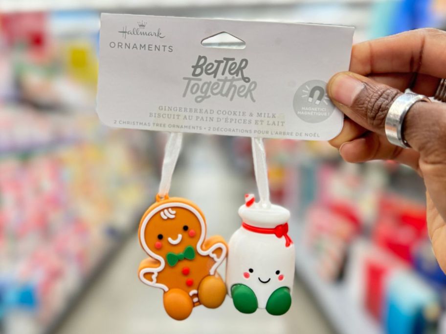 Hallmark Better Together Gingerbread & Milk Magnetic Ornament Duos in hand in store