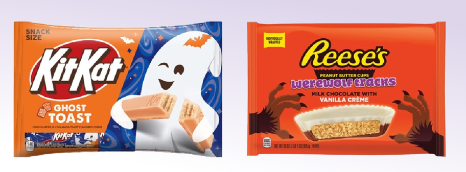 Hershey Halloween Candy for 2024 including reese's werewolf tracks and ghost toast kit kats