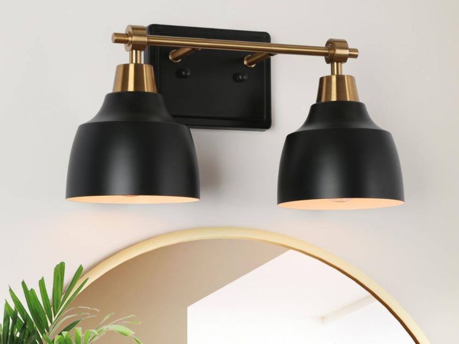 Close up view of LNC Modern 2-Light Black Vanity Light