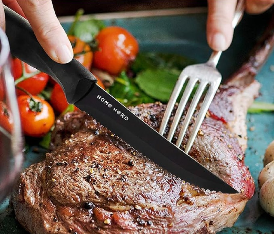 Home Hero meat cutter knives being used to cut filet