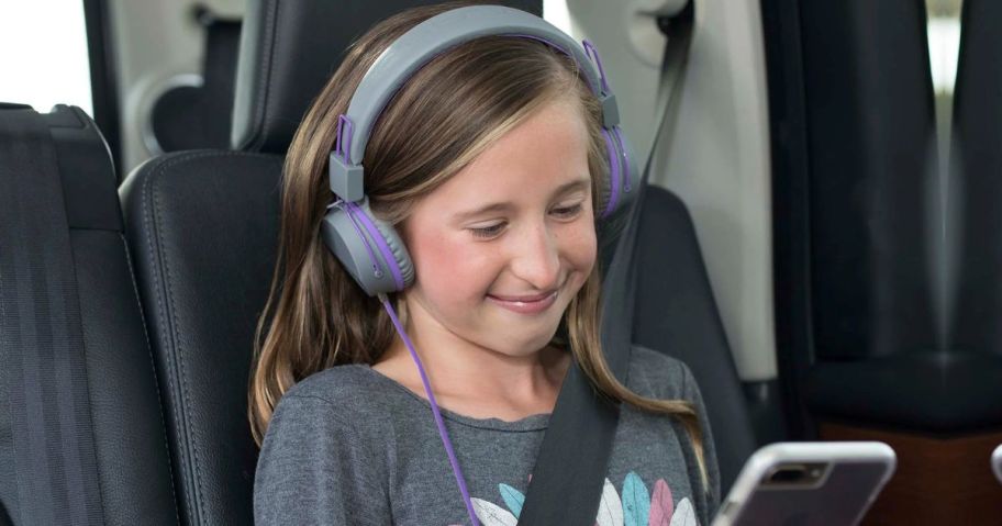 girl wearing JLAB Kids Headphones (1)