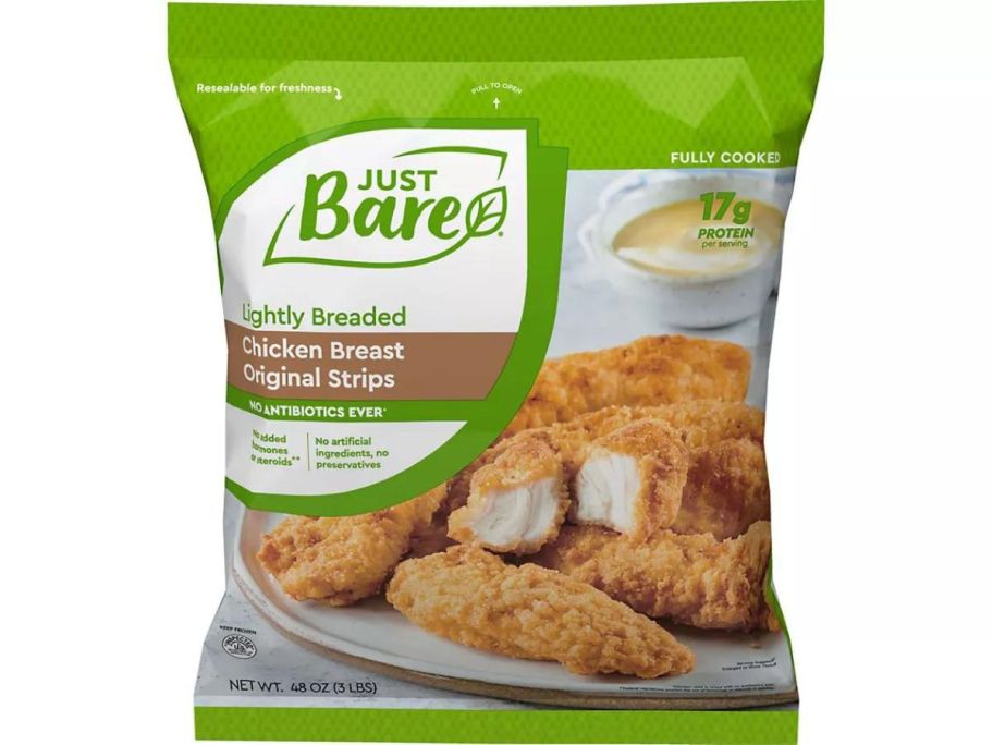 Just Bare Lightly Breaded Chicken Breast Strips stock image